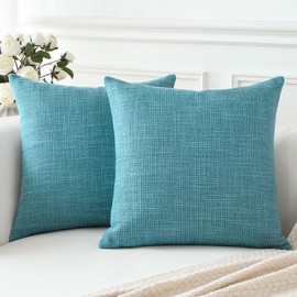 Artscope Set of 2 Cushion Covers, Plain Throw Cushion Covers, Linen Cushion Covers, Modern Decorative Cushion Cover Set, Cushion Case for Sofa, Car, Bedroom, Home Decor, 16 x 16 Inches, 40 x 40 cm, Turquoise