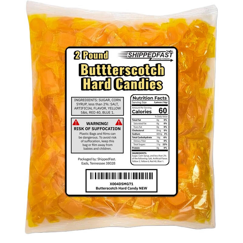 Butterscotch Hard Candies. (2 Pound Bag) of Individually Wrapped and