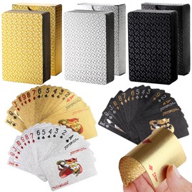 3 Baraja Poker, Cartas Poker Cards. Impermeables de Plástico, En Oro 24 Quilates de Textura de Diamante Alta Calidad, Ideal para Juegos, Festival, Fiestas, Reuniones Familiares, Camping. (Clásico)