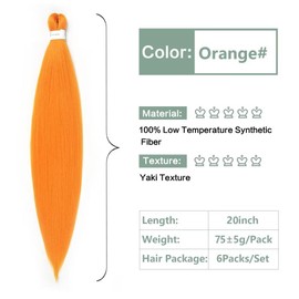 YDDM Pre Stretched Braiding Hair Extensions, 20 Inches, 6 Packs, Synthetic Hair Braids, Orange Hair Extensions, Synthetic Hair for Braiding Extension for Braids, Jumbo Braids Hair (20 Inches, Orange#)