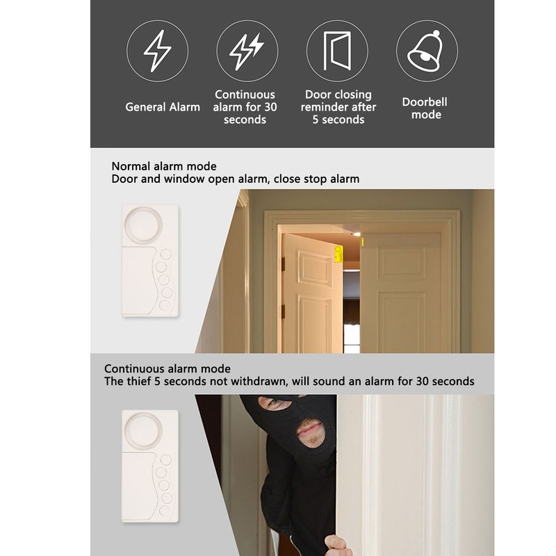 Wireless Door Alarm Multifunction Prevents Theft 4 in 1 108dB