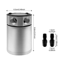 LYHLYA Compact Oil Catch Can Baffled 2 Port Oil Catch Tank Kit Universal Oil Separator Reservoir Tank (Silver)