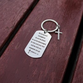 GiftYou Joshua 1:9 Inspirational Scripture Metal Key Chains with Cross Pendant - Bible Verse Keychain and Religious Gift for Christian (Joshua 1:9)
