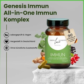 Genesis Immune - All-in-One Immune Complex with 9 Vitamins, Trace Elements & Vital Substances - Multivitamin Complex - Vegan, No Additives & Laboratory Tested - Produced in Germany