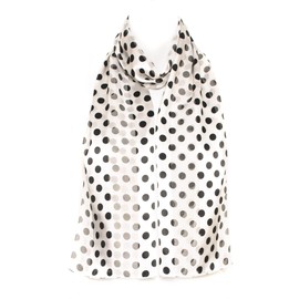 Hat To Socks Polka Dot Chiffon Satin Scarf (Black Dots on White)