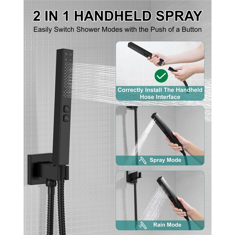 GBBNE Shower Faucet Set 8-Inch Rain Shower System Matte Black