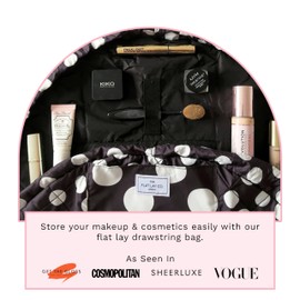 The Flat Lay Makeup Bag - Travel Make Up Organiser for Cosmetics, Eyeshadow, Make-Up Brushes, Lipstick & Tools - Drawstring Bag Storage for Skin Care & Toiletries with Brush Holder & Large Pockets