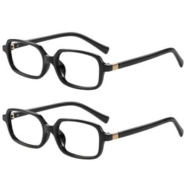 kunchu Reading Glasses for Women Men - Small Square Stylish Readers for Women Men,Anti Eyestrain Magnifying Eyeglasses for Computer/Phones/TV(Black*2,1.5X)