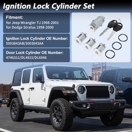 PARSKILO No.5003843AB/5003843AA Ignition Lock Cylinder and Door Lock for Jeep Wrangler TJ 1998 1999 2000 2001 Ignition Switch Cylinder with 2 Key
