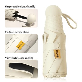 Mini umbrella, Mini Umbrella with UPF50+ Protection, UV protection umbrella, outdoor sun protection umbrella, sunny and rainy umbrella, practical and portable (warm sand color)