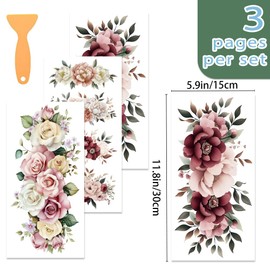 ORIGACH 3 Sheets Vintage Blooming Flowers Rub on Transfers, Rub on Stickers for Home Furniture Decal Stickers for Wood DIY Craft Scrapbooking Home Decor 5.9" x11.8"