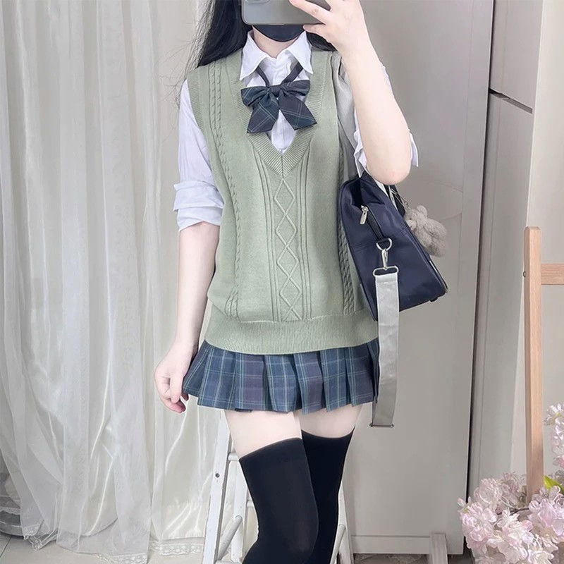 Wowcarbazole School Vest, Student Uniform, Knit Vest, V Neck, For