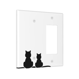 Cute Black Cat Kitten Combination Blank/Rocker Light Switch Wall Plate Cover Faceplate 2-Gang Decorative Switches for Farmhouse Bathroom Electrical Decoration 4.5" X 4.6"
