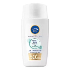 NIVEA SUN Protector Solar Facial Derma Skin Clear Anti-Imperfecciones FPS50 40ml con Niacinamida, previene brotes y no obstruye poros, ideal para piel grasa y/o con tendencia al acné