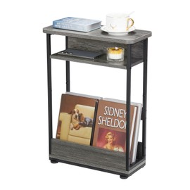 Narrow Side Table,3-Tier Slim End Table with Storage Shelf,Modern Sofa Table Thin Side Table for Narrow and Small Spaces, Skinny Bedside Table Small Nightstand with Magazine Rack Space Saving/Grey
