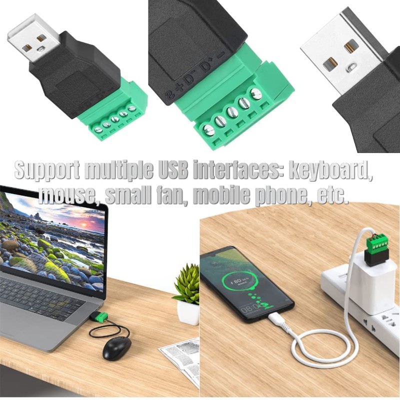 2 x USB A Male 5 Pin Screw Connector Adapter