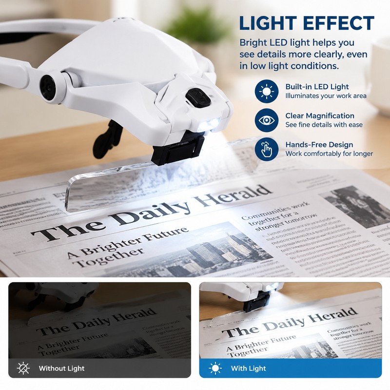 LED Head Magnifier with 5 Interchangeable Lenses for Jewelry Repair