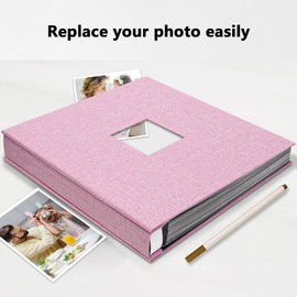 Vienrose Self Adhesive Photo Album with Window, Photo Book for 6x4 Pictures Scrapbook Album DIY Black Pages with Three Metallic Pens, 13.19 x 12.80 in 120 pages Pink