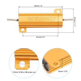 PATIKIL 50W 200 Ohm Aluminum Shell Resistor, 5 Pack Aluminum Housing Resistor Housed Case Wirewound Resistors Screw Tap Power Resistor 5% Tolerance, Golden