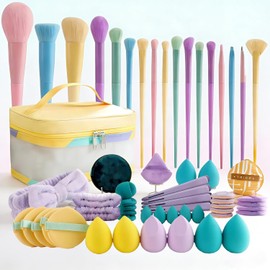 59 Piezas Set de Brochas de Maquillaje Profesional Completo, Diseño Floral Verde con Bolsa de Almacenamiento, Juego de Brochas para Rostro y Maquillar Ojos Mejillas, Ideal para Regalo y Maquillistas Expertas