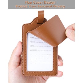 Teskyer Pack of 2 Suitcase Tags, Suitcase Tags with Address Label, Luggage Tag, Air Travel, PU Leather, Toughened Quick Identification, Privacy Protection, Luggage Tag, Brown
