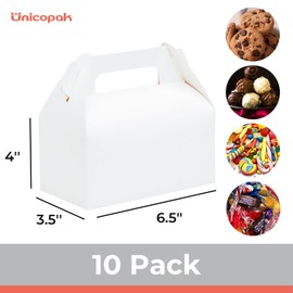 UnicoPak 10 Pack White Gable Treat Boxes Party Favor Boxes Goodie Gift Boxes for Snacks Cookie Candy Toys Birthday Party Wedding Shower Holidays 6.5x3.5x4 Inches