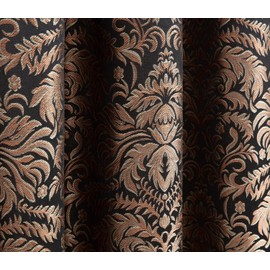 Sterling Creek Valencia 4-Piece Black Gold Floral Jacquard Window Curtain Set with Attached Valance Sheer Backing, 108" x 84"