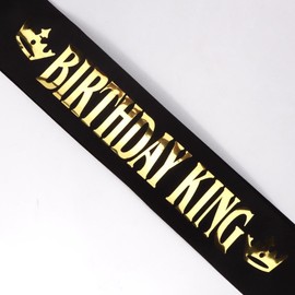 Birthday King Sash Crown & Tiara for Men Birthday Party Decorations Accessories Set for Boy Prince Light Gold Black, 2 Pack