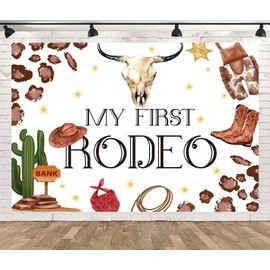 Loccor 8x6ft Fabric My First Rodeo Backdrop Western Cowgirl Cowboy 1st Birthday Party Decorations Cow Print Wild West Theme Party Decor Photo Studio Props