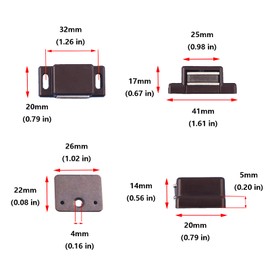 Antrader 12-Pack 10-15lbs Magnetic Cabinet Door Catch Plastic Stop Holder Closet Latch with Screws, 1.6" x 0.8" x 0.5", Brown