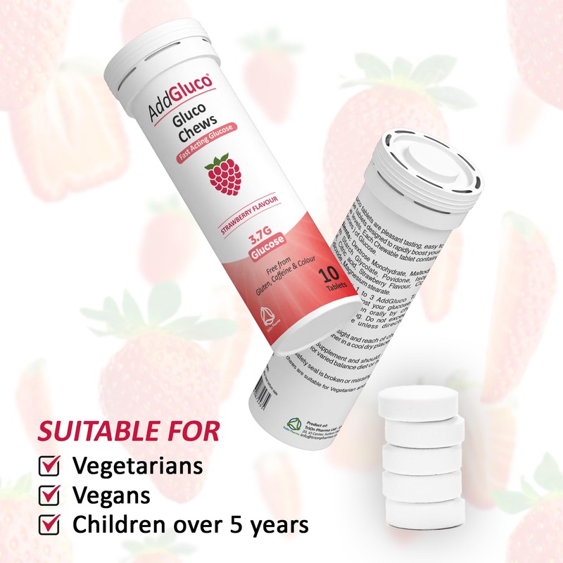 AddGluco Gluco Chews| Fast-Acting Glucose Chewable Energy Tablets | Strawberry
