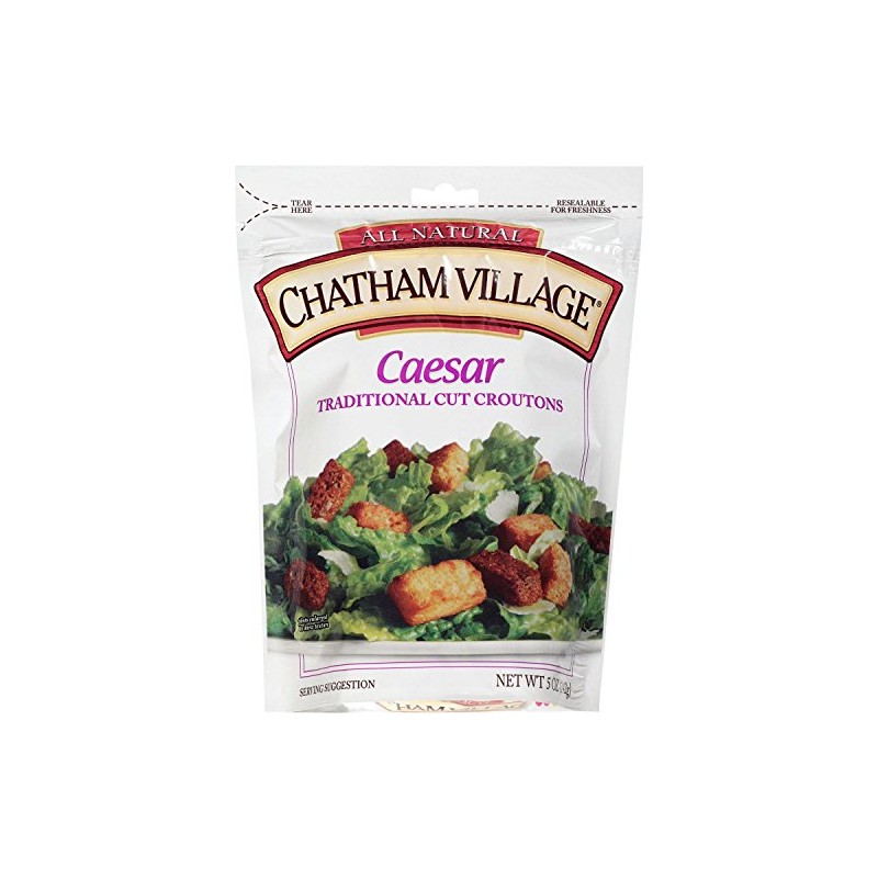Chatham Village Homestyle Caesar Croutons, Garlic and Butter Flavored, 5-Ounce