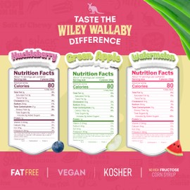 Wiley Wallaby Licorice 10 Ounce Variety Pack - Huckleberry, Apple & Watermelon Classic Gourmet Australian Style Soft & Chewy Licorice Candy - Pack of 3