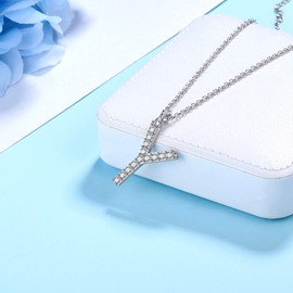 Jewmon Initial Necklace 925 Sterling Silver Cubic Zirconia Alphabet 26 A-Z Letter Necklaces for Women Girls, Sterling Silver, Diamond