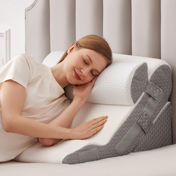 MEGCXIT 3PCS Bed Wedge Pillow for Sleeping, 10-in-1 Adjustable Foam