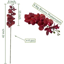 FagusHome 9 Heads Artificial Phalaenopsis Flowers 4 Pcs Artificial Orchid Flowers 42 inch Stem Plants for Home Décor (Red)
