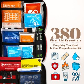 Everlit Care 380 Pcs First Aid Kit All-Purpose Medical Essential Kit for Cuts, Scrapes, Burns, Emergency Preparedness | for Home, Office, Car, Travel, Camping, Outdoor (Red)