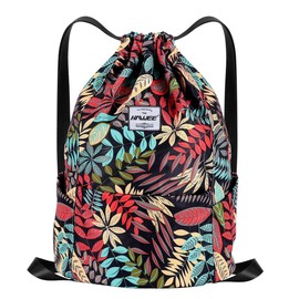 HAWEE Waterproof Drawstring Backpack with Inner Pocket Large Gym Bag Drawstring Daypack Drawstring Bag Sports Bag Unisex for Women Men Travel Everyday Outdoor Yoga School Beach Swimming, Red maple