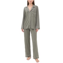 Eberjey Women's Gisele Long Pajama Set, Smokey Olive/Ivory, Green, M