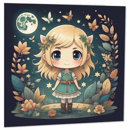 Forest Fairy Greeting Card - Cute Chibi Kawaii Cards 145mm x 145mm