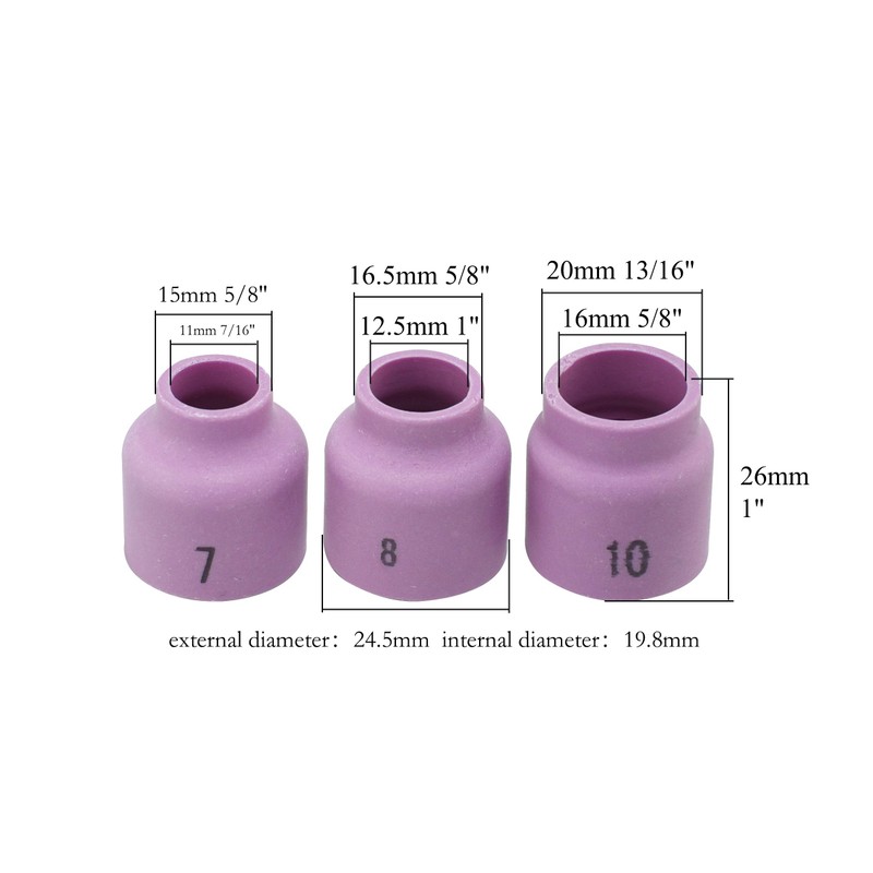 RIVERWELD TIG Gas Lens Stubby Alumina Ceramic Cups 8# 1/2"