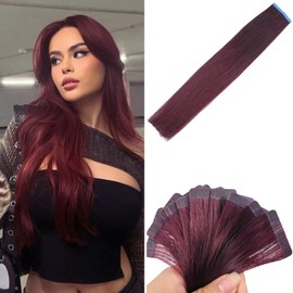 Burgundy Tape In Hair Extensions Human Hair Seamless 22 Inch Tape In Straight Human Hair Extensions for Girls