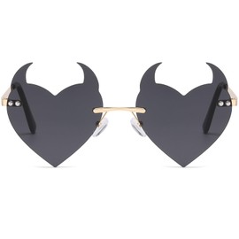 LASPOR Fire Flame Sunglasses for Women Men Retro Wave Rimless Glasses Vintage Fire Shape Gold Metal Frameless Eyewear (Devil Black)