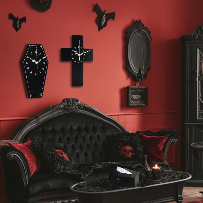 Coffin Wall Clock, Gothic Decor Wall Hanging Clock for Living