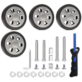 4PC Suitcase Replacement Spinner Wheel Rubber Luggage Wheels with 2 Size Axles Mute Flexible Smooth for Damaged Luggage Trolley Caster Repair 60mm