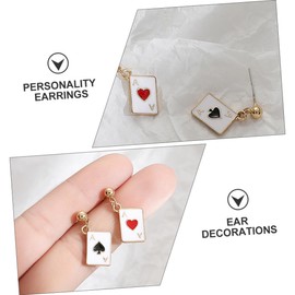 COLLBATH 1 Pair Heart Playing Card Ear Studs Women Fashion Earrings Creative Dangle Ear Decorations for Daily Casual Parties Present
