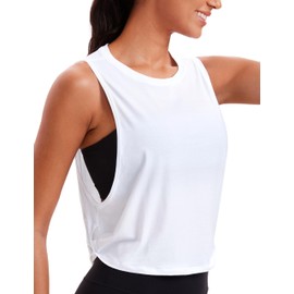 CRZ YOGA Pima Cotton Cropped Workout Tank Tops for Women - Sleeveless Sports Athletic Yoga Running Gym Crop Shirts Deep Armhole-White X-Small