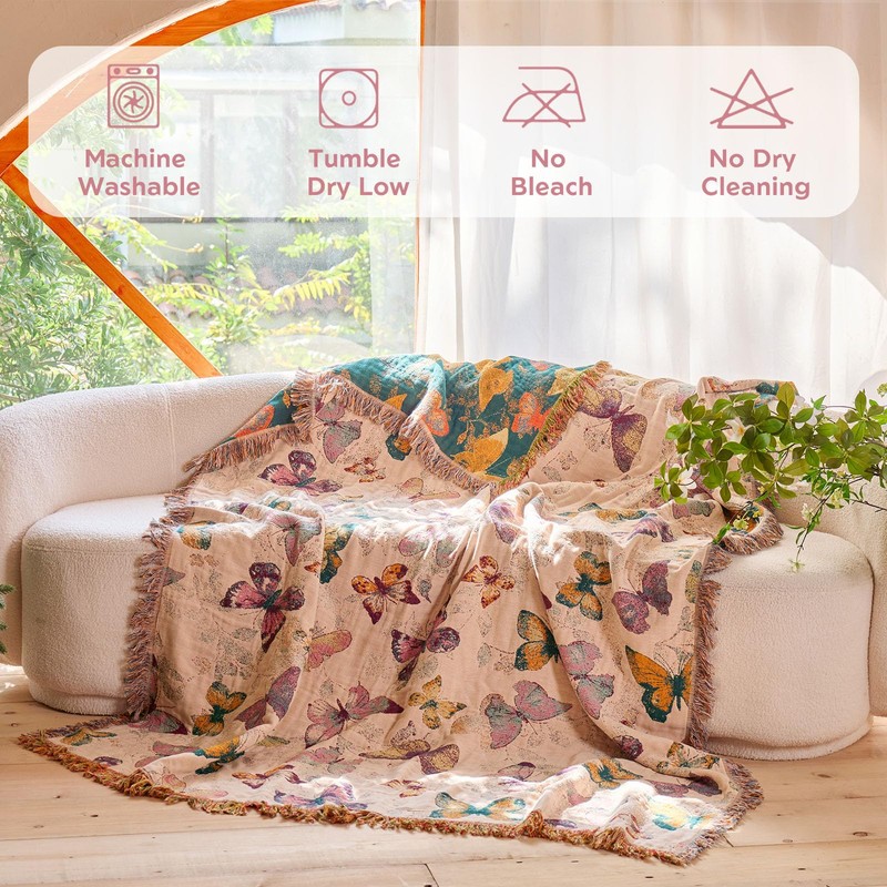 WOFNA Boho Butterfly Throw Blanket 60"x80" Twin Size Bed Blanket,100%
