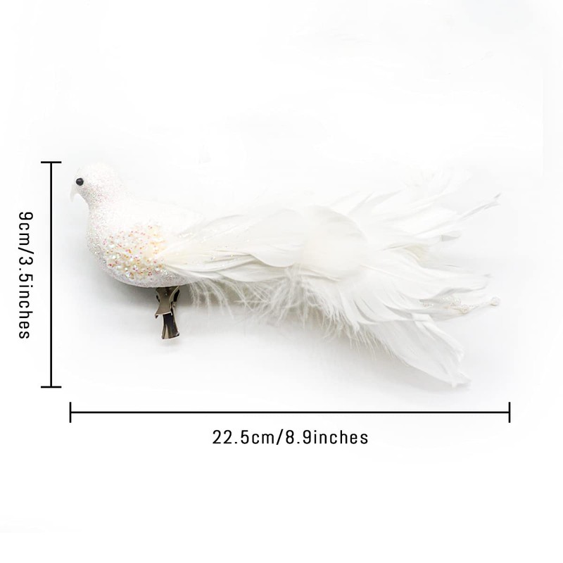 Yolococa White Birds Chirstmas Tree Decoration Bird, 10x2x3 inches, 2pcs