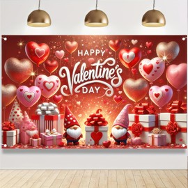 BlissYard Happy Valentines Day Banner 71 * 43 inch Romantic Hearts Gnomes Valentines Day Banner Party Photography Background Supplies for Valentines Day Indoor Outdoor Garden,Yard,Party Home Decor
